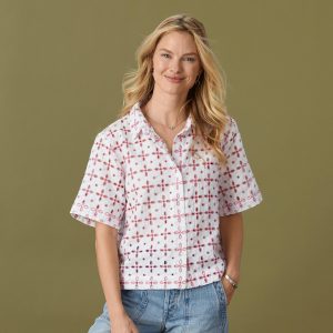 Kenna Embroidered Eyelet Shirt - S, Pink