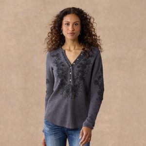 Artisan Floral Henley - XL, Charcoal
