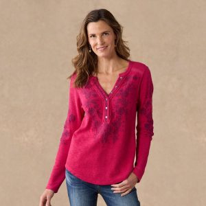 Artisan Floral Henley - M, Cherry
