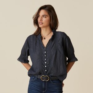 Sofia Pintuck Shirt - S, Black