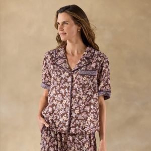 Abstract Gardens Pajama Top - S, Cocoa