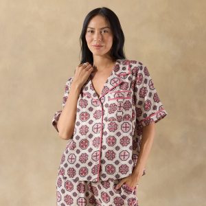 Abstract Gardens Pajama Top - S, Vanilla