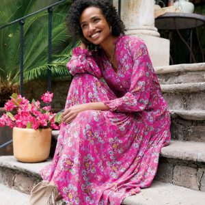 Zora Floral Dress. Petite - Petite S, Raspberry