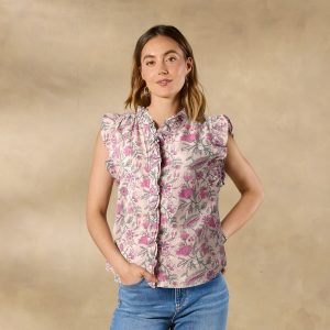 Milla Floral Top - S, Berry