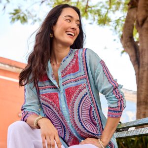 Audrey Mandarin Collar Shirt - Sea Green, L